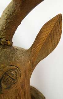 Antique 19th C. Large Black Forest Folk Art Carved Deer Head Mount 