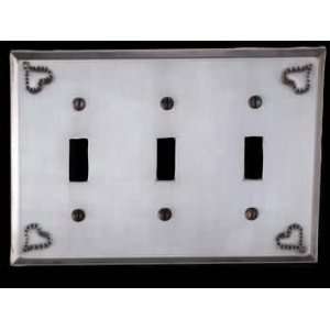   Gray Tin, Heart Triple Toggle Switch Plate