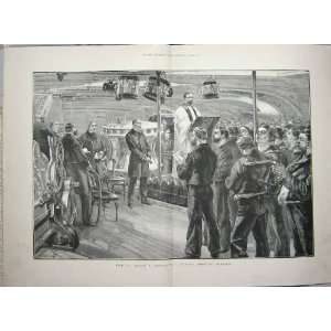    1889 LIFE BOARD MAN OF WAR SHIP NAVY SUNDAY SERVICE