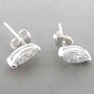 MARQUISE WHITE CZ 925 STERLING SILVER STUD EARRING F  
