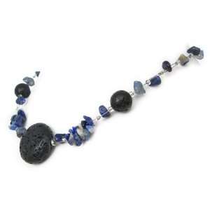  AM4715   Lava Bead and Blue Lapis Gemstone Chip necklace Jewelry