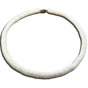   Smooth White Flat Cut Puka Shell Necklace   1/4 Med Shells   18 Inch