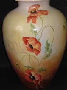  Handpainted Large Vase/Urn. Expertly painted Poppies and Butterfly 
