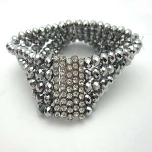  Stretchable Fashion Bracelet with Silver Beads and Cz 
