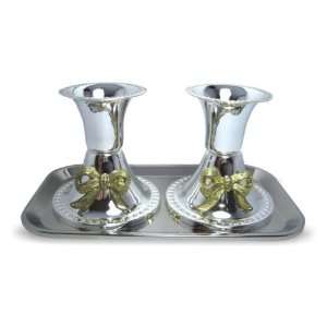  Papillon Candlesticks with Bow and Tray in Nickel