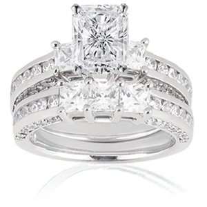  3 Ct Radiant Cut Diamond Wedding Rings Set FLAWLESS GIA 