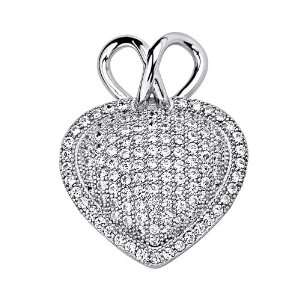 925 Sterling Silver CZ Micro Pave Heart Dangling Charm Pendant with 