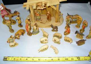   KUOLT HAND CARVED WOOD ITALIAN NATIVITY SET WITH CAMEL CRECHE  