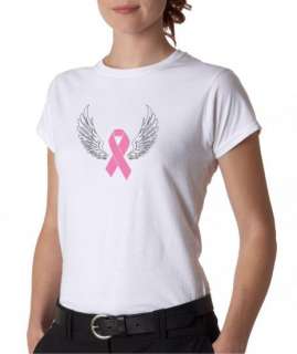 Juniors Breast Cancer Awareness Wings Ribbon Tshirt Tee  