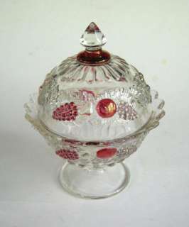   Glass Della Robbia Dark Tints Fruits 1930s Candy Jar Ruffled  