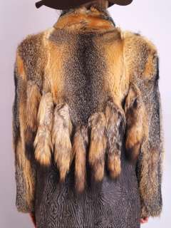   FUR Wolf Deerskin TOOLED Leather Capote FRINGE TAIL Jacket COAT  