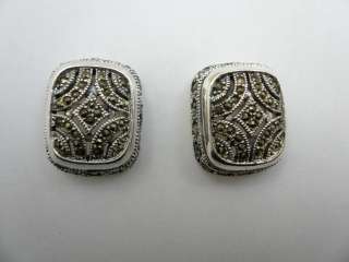 Sterling Silver Marcasite Square Art Deco Post Earrings  
