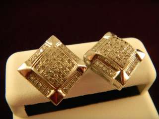 Diamond Men Earrings In Square shape White Gold Finish Pave Settings 