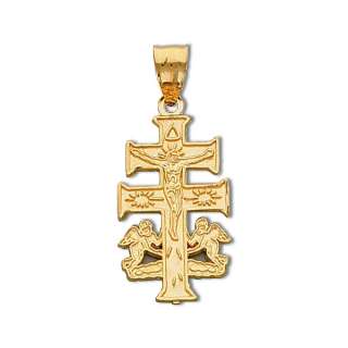 14K Yellow Gold Caravaca Cross Crucifix Charm Pendant  