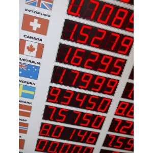Red Digital Numbers of Electronic Exchange Rate Board Photographic 