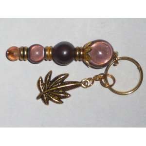    Handcrafted Bead Key Fob   Brown/Gold/Leaf 