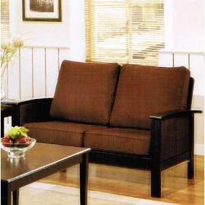  Brown Fabric Loveseat With Cappuccino Frame