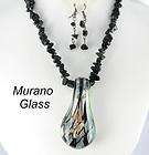 New Black Tan blue Murano Glass pendant Necklace pierce