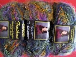Caron Feathers soft chenille fashion yarn, Parrot, lot of 3  
