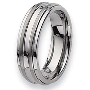 Chisel Ridged Edge Grooved Brushed and Polished Tungsten Ring (7.0 mm 