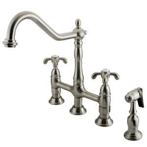   Brass PKS1278TXBS 8 inch center kitchen faucet with metal side sprayer