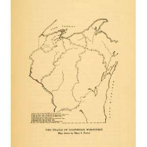  1920 Print Illustration Northern Wisconsin Trails Map 