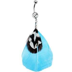  Turquoise Southwestern Flair Feather Belly Ring Jewelry