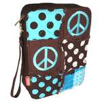 PINK AND BROWN POLKA DOT RAG QUILTED PATCHWORK PEACE SIGN BIBLE COVER 