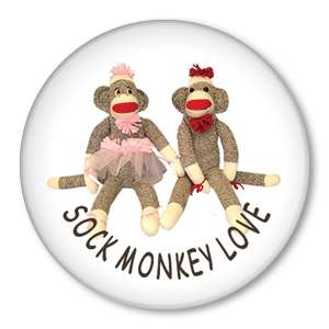 SOCK MONKEY LOVE pin button badge red heel doll couple  