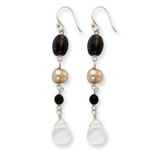   Black/Smoky Crystal & Brown/Gold Cultured Pearl Earrings: Jewelry