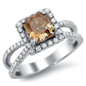  1.88ct Brown Cushion Cut Diamond Engagement Ring in 18k 