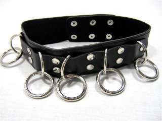 Black PU Leather Five Ring Snap Collar Goth Neck Choker  