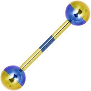  Yellow Blue Striped Titanium Barbell Tongue Ring Jewelry