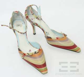 Paul Smith Multicolor Swirl Leather Ankle Strap Heels Size 38.5 NEW 