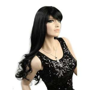   Quality Charming lady Long BLACK Curly Wig wavy Salon Wigs JF010347