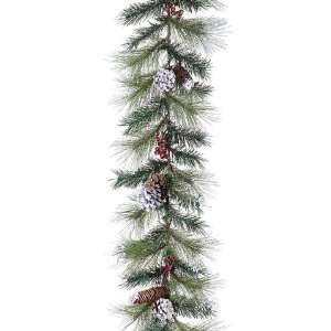  9lx12w Snowed American Pine/Cone/Red Berry Garland Snow 