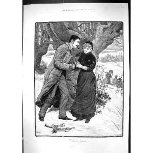  1883 Striking Match Man Smoking Pipe Lady Romance Snow M 