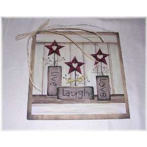  Live Laugh Love Country Wall Sign Burgundy Stars