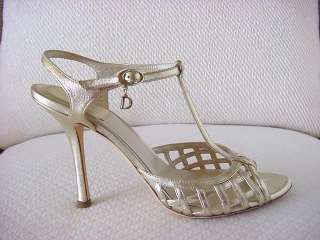 CHRISTIAN DIOR Shoe soft gold Tstrap w/ D charm 8 Charming  