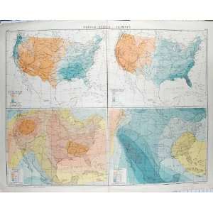  BACON MAP 1894 UNITED STATES AMERICA CLIMATE RAINFALL 