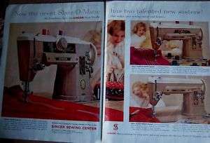 1959 Singer slant O Matic Sewing Machine New Sisters Ad  