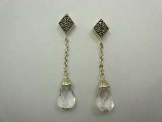   Sterling Silver Marcasite Crystal Dangle Chandelier Earrings  