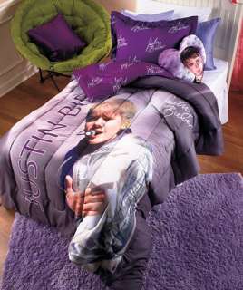 New Justin Bieber Full Photo Signature Comforter Set Purple  
