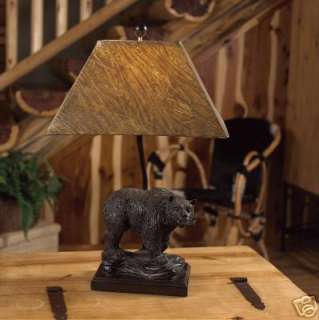 Bear Lamp, Rustic Lighting, Log Cabin, 23in, Grecian Bronze, Faux 