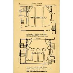  1910 Print Colonial Theatre Floor Plan Seat Exits Stage 