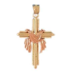  14kt Gold Two Tone Cross With Shroud Pendant Jewelry