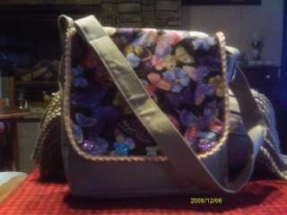 HOME MADE BEIGE COLORED CANVAS BUTTERFLY SHOULDER BAG  