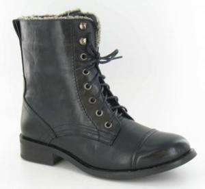 Girls Black frayed top military / combat boots NEW  