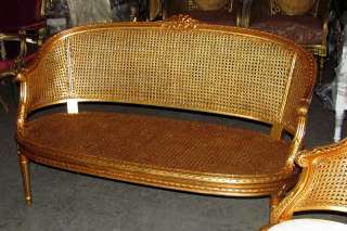   Vintage French Caned Cane Louis XVI Canapé Settee Sofa Ribbon Crest