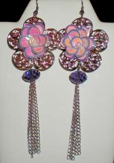 Filigree Sequin Flower Tassel Dangle Earrings * U Pick  